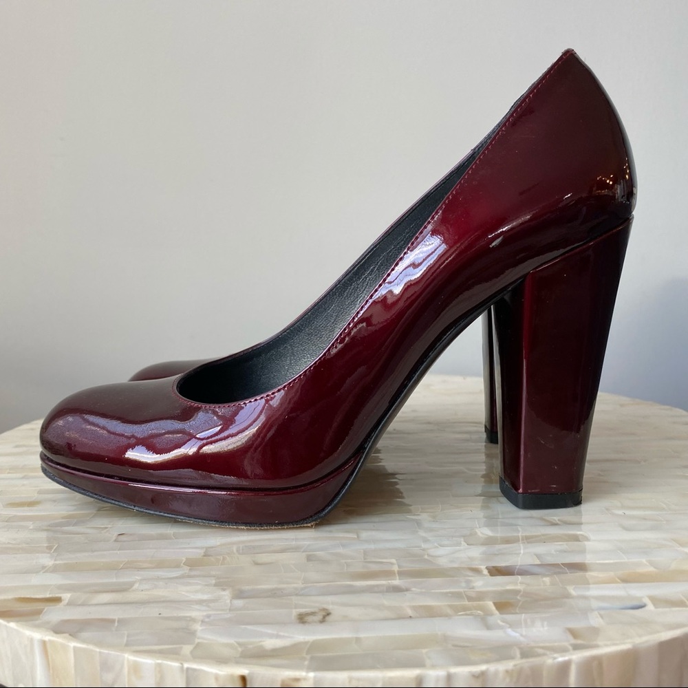 Stuart Weitzman Wine Patent Leather Platform Pumps